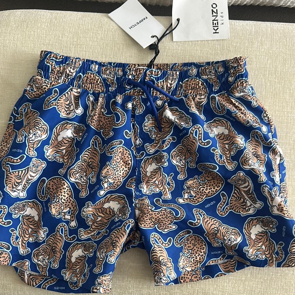 Kenzo Kids Blue and Brown Tiger Swim Trunks